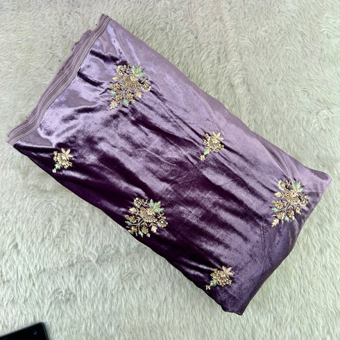 Cut Dana Thread Sequins Work Velvet Fabric - F5197